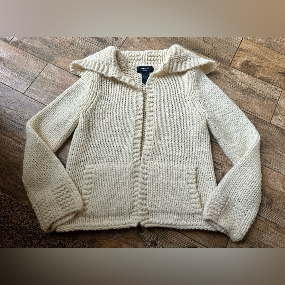 Express Women's Cream Handknit Sweater -Size Medium